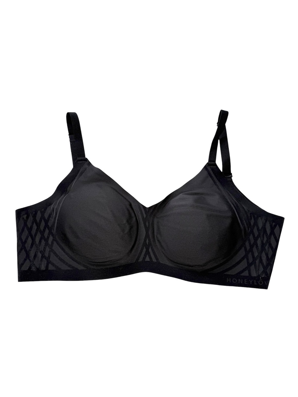 Honeylove Black Wireless Molded Cup Bra with Geometric Side Panels
